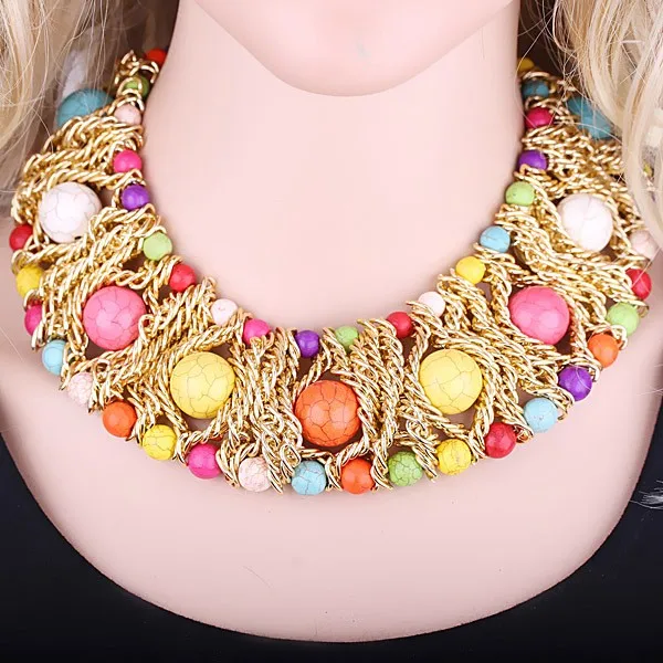 Wholesale Handmade Crystal Imitation Pearl Cluster Bib Chunkys Necklace