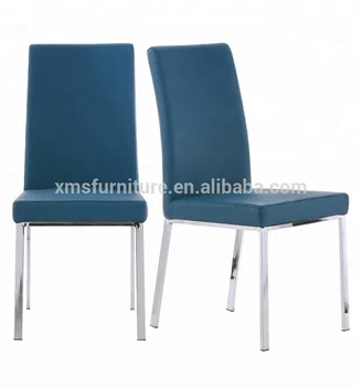 Corner Kitchen Chair Steel Chrome Legs Dark Blue Pu Upholstery