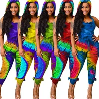 

2019 hot sell trendy 4colors ladies sexy tie die rainbow slim hoodie one piece overall short romper jumpsuits