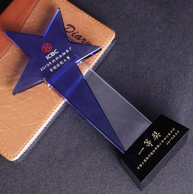 Engraved Cheap Crystal Star Trophy Shape Awards Glass Trophy Crystal Star Crystal Trophy For