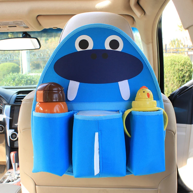 Promotional gifts lovely cartoon insulation bag car organizer for kids with 3 pockets storage