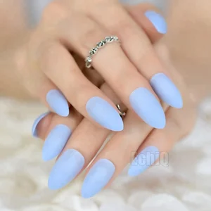 24pcs Sky Blue Matte Nail Tips Medium Sharp Stiletto Acrylic Nails Women Daily Wear for Makeup Tool 359P