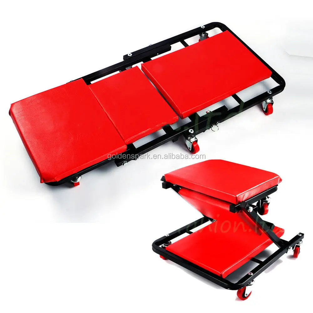 2 In 1 Mechanics Garage Car Workshop Folding Creeper Wheeled Stool Seat ...