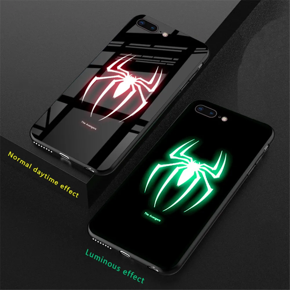 

Luxury Cartoon Comics Luminous Tempered Glass Phone Case for iPhone XS MAX XR 8 7 6s Plus 7Plus 8Plus Logo Coque Ironman Cover, N/a