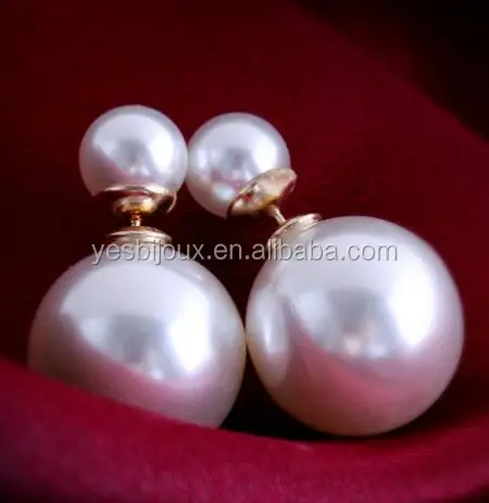 

double pearl earring stud two side pearl stick earring imitation jewellery, N/a