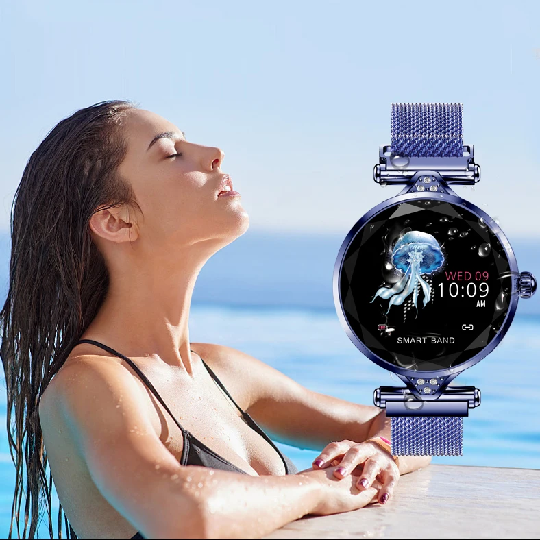 

Factory direct sales H1 Luxury Fashion IP67 waterproof smart watch for women, Gold / silver /purple/blue