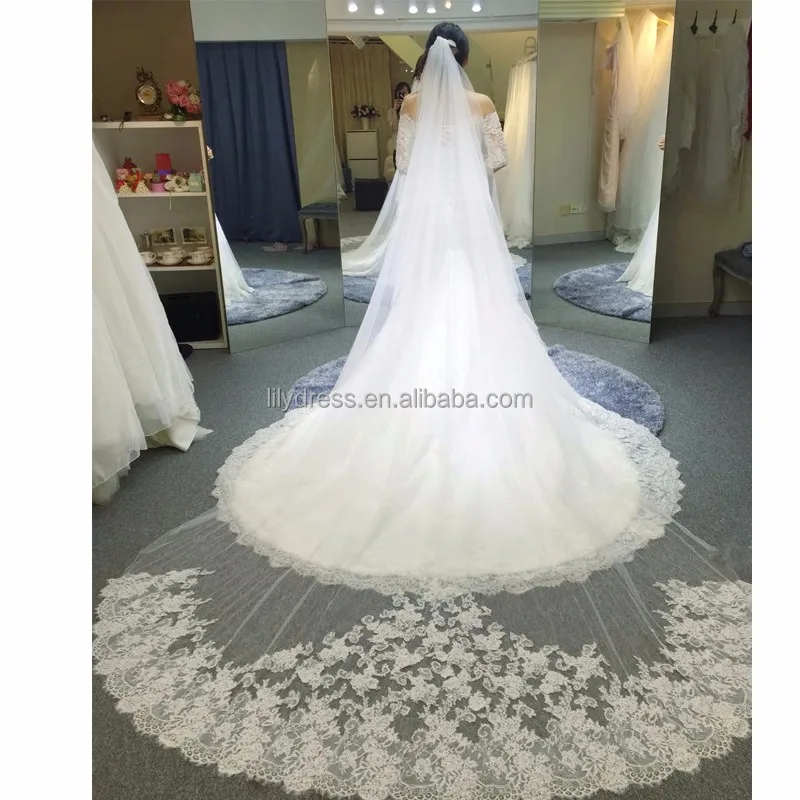 

3 M White Ivory Cathedral Wedding Veils Long Lace Bridal Veil with Comb Wedding Accessories Bride Mantilla Wedding Veil BV022, As the picture