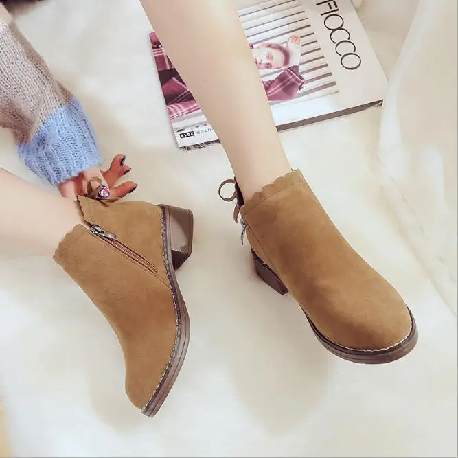 

autumn winter new thick ankle boots female bare boots round head women's shoes, Brown.black