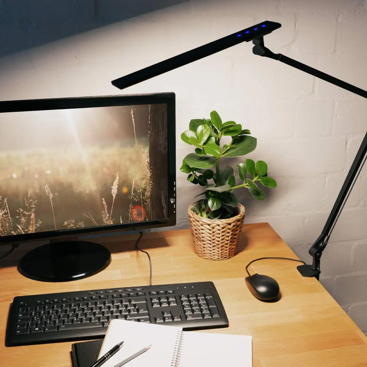 1pc LED Desk Lamp, 8W Eye-Caring Metal Swing Arm Desk Light With Clamp, 2  Color Modes 6 Brightness Dimmable Table Light With Memory Function For Home