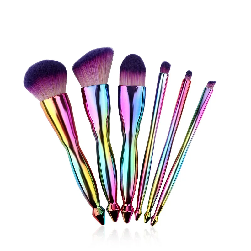 

6pcs Colorful Gradient Electroplating Cosmetic Makep Brush Multi-functional Cosmetic Brush Gorgeous portable Cosmetic Brush