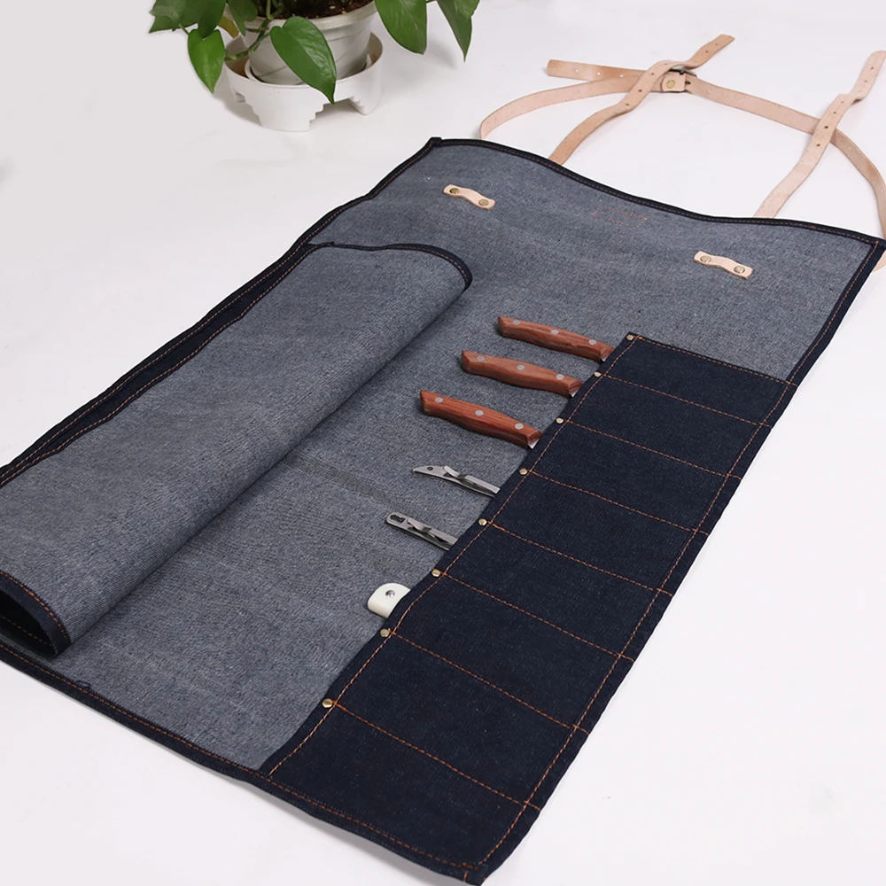 Custom High Quality Waxed Denim Chef Knife Roll Bag Product On Alibaba