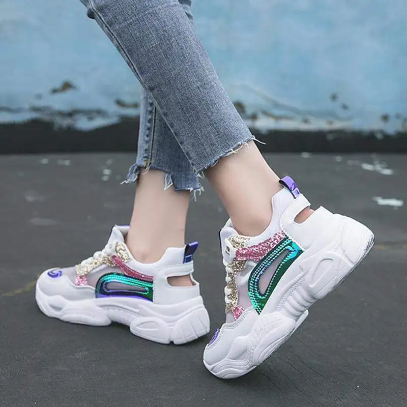 2019 Summer New Sequins Height Increased Sandals Girls Breathable Summer Sneakers