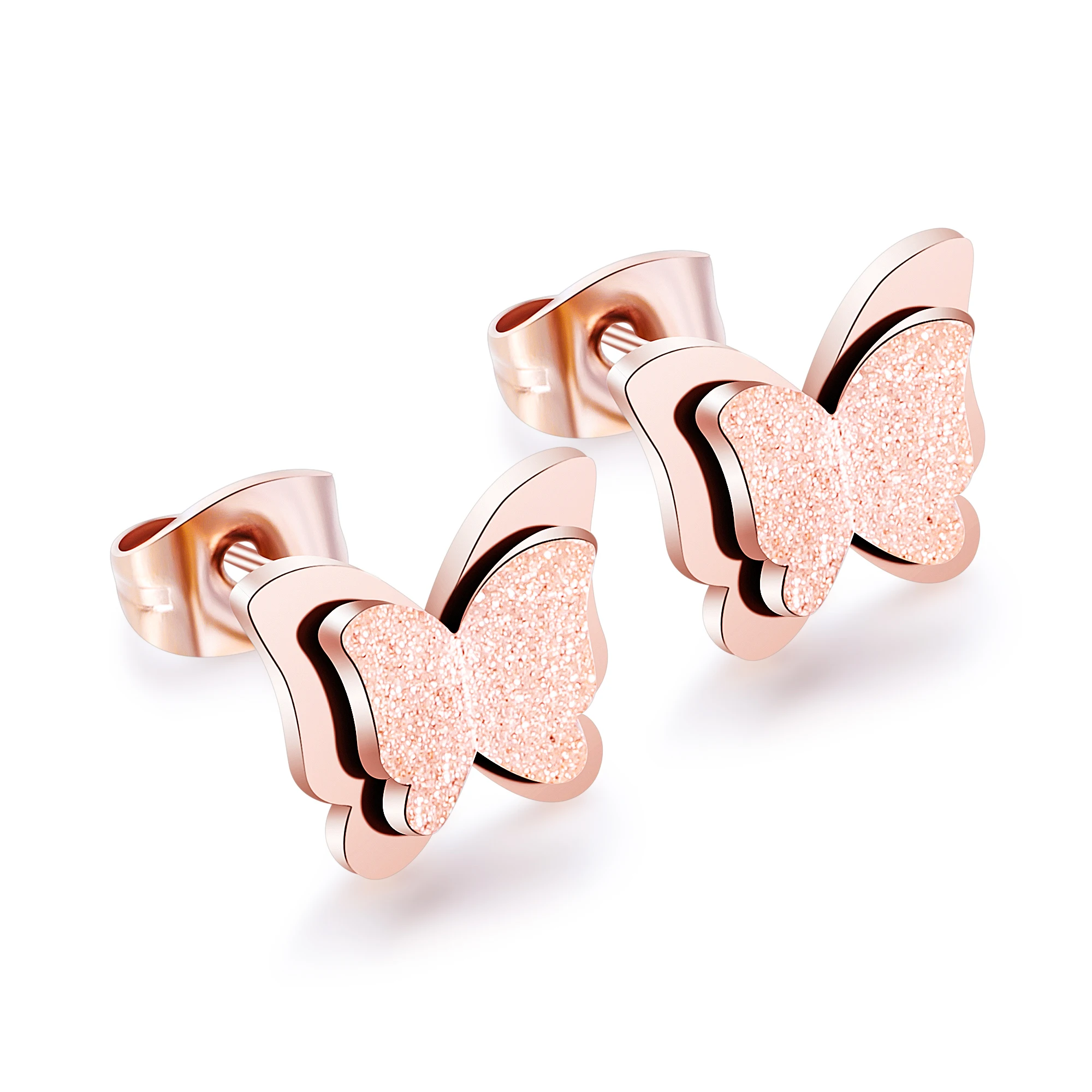 

Stainless Steel Jewelry Earring Double Layered Matt Earring Fashion Women Butterfly Earring