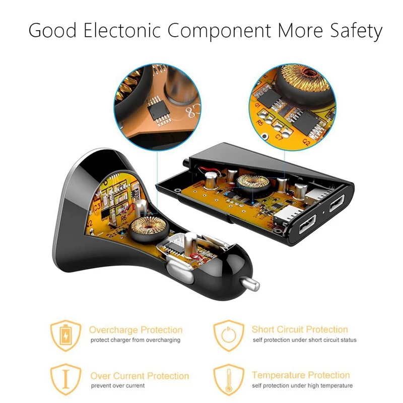 

4 USB Charger 48W 2.4A Car Charger Front Back Seat Adapter with Clip 1.8M Cable Power Charging for Samsung S86 Phones