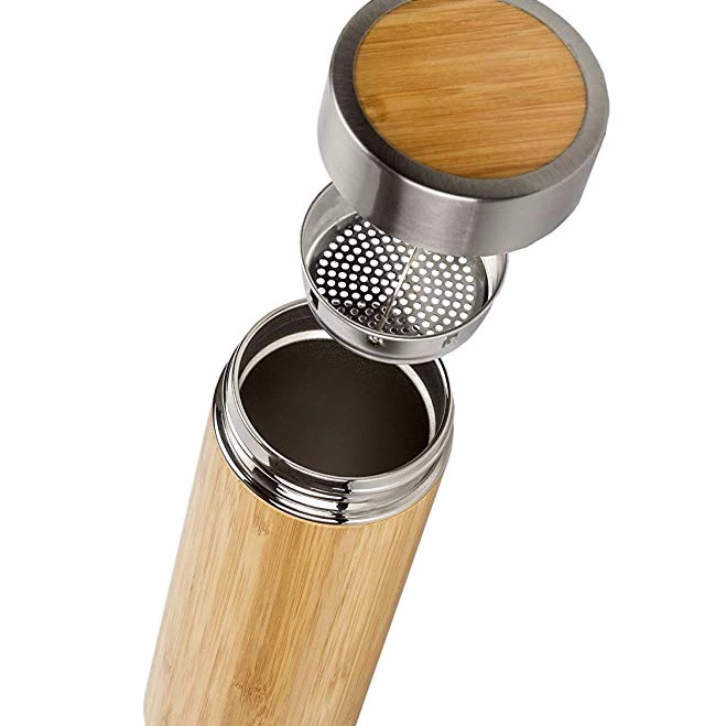

New Reusable Double Wall Stainless Steel Thermos Vacuum Bottle Bamboo, Nature bamboo
