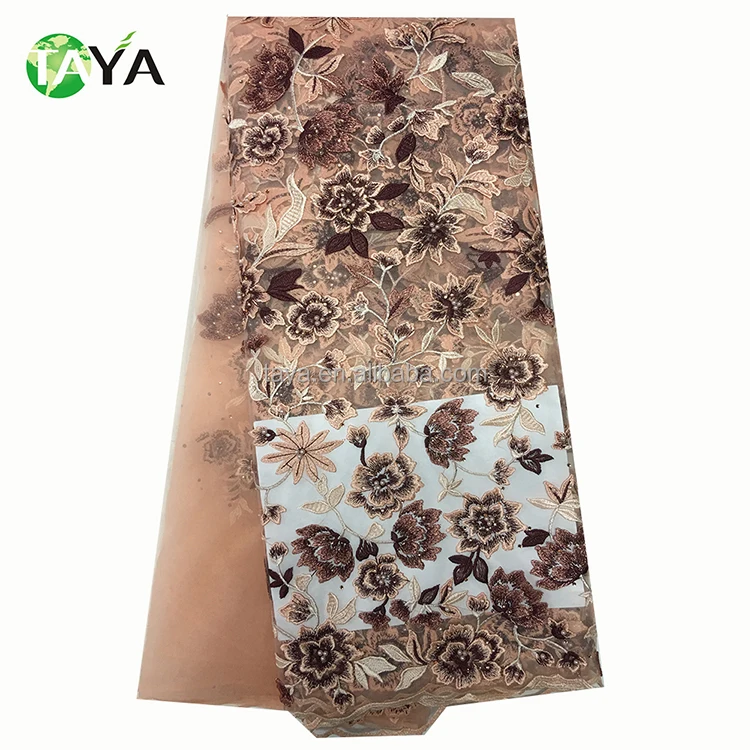 2017 Beautiful high quality 3d rose spanish african wedding embroidery wholesale beaded lace fabric