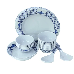 High quality China blue-white super ware melamine dinner sets tableware with rice spoon