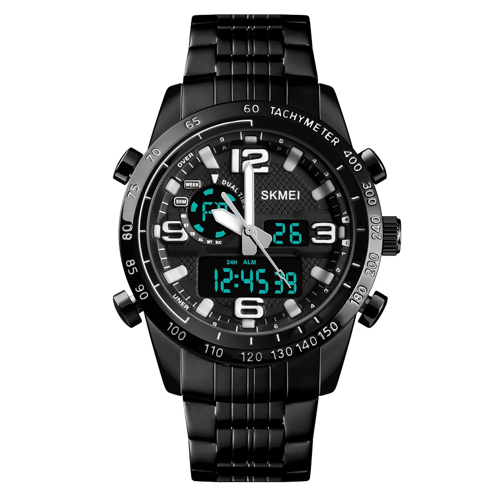 

Hot skmei 1453 new arrivals wholesale dual time zone wrist watch men analog digital watches, Black