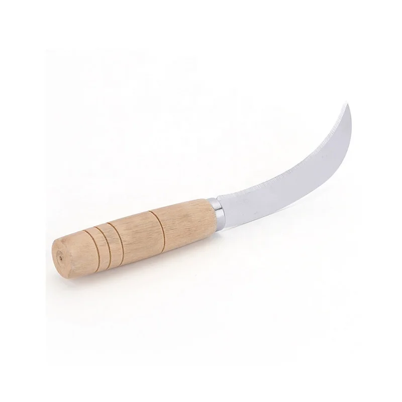 Wood Handle Stainless Steel Fruits Banana Knife Curved Bent Blade