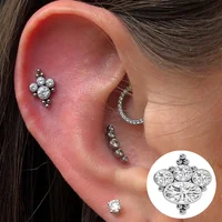 

Newest 16G Cluster round CZ three ball stainless steel cluster screw flat back tragus cartilage/helix/conch piercing