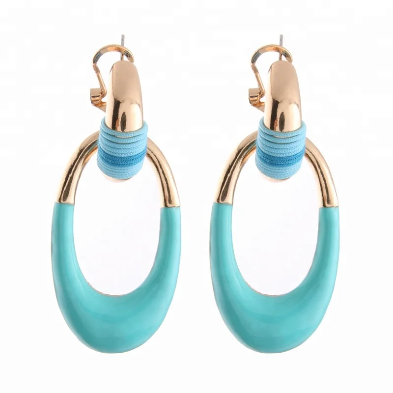 

NeeFu WoFu New women's oval zinc alloy pendant earrings exquisite popular hand-wound ear hook long earrings, Pink