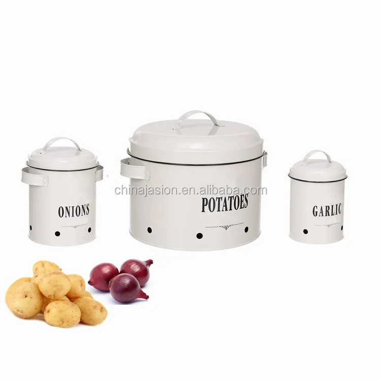Metal Potatoes Onion Kitchen Storage Box And Garlic Container Tin And