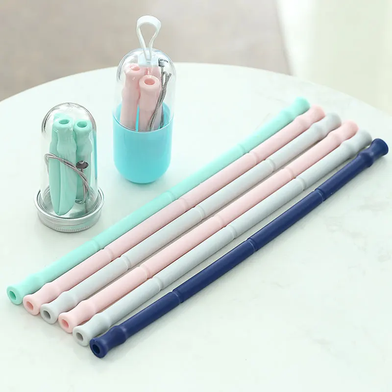 

Eco Friendly Bpa Free Collapsible Reusable Silicone Drinking Foldable Straw, Any color can be customized