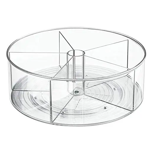 

Divided Turntable Storage Bin Container Spinning Organizer Round Box, Transparent clear