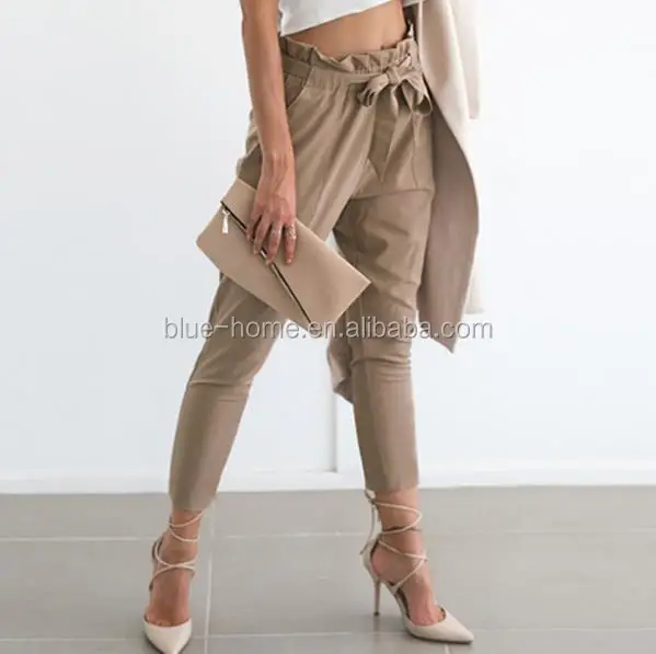 

2019 New black trousers Apparel OL chiffon high waist harem pants Women stringyselvedge summer style casual female pants, Khaki, grey, black, camel