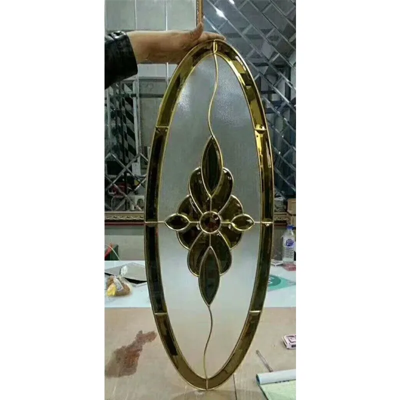 Oval Shape Front Doors Glass Inserts Insulated Golden Stained Glass