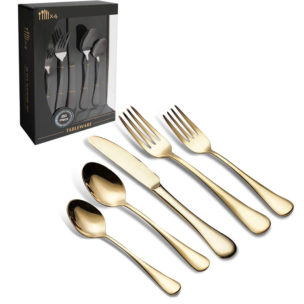 

Amazon Hot Sell 20pcs Set Stainless Steel Gold Cutlery Set