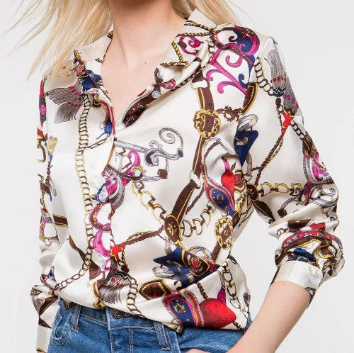 

blouse women Polyamide & Polyester Slim Women Long Sleeve Shirt with Spandex printed abstract pattern 286742