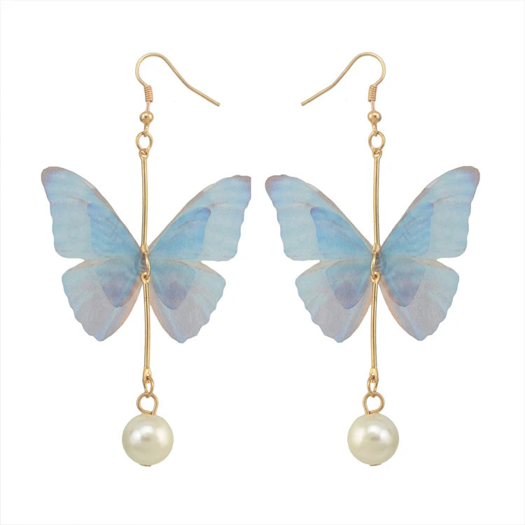 

Gold Plated Blue Pink Pearl Butterfly Fish Hook Jewelry Dangle Earrings