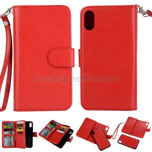 Crasyhorse Pattern Detachable Wallet Stand Leather Case with Wrist Strap for iPhone X
