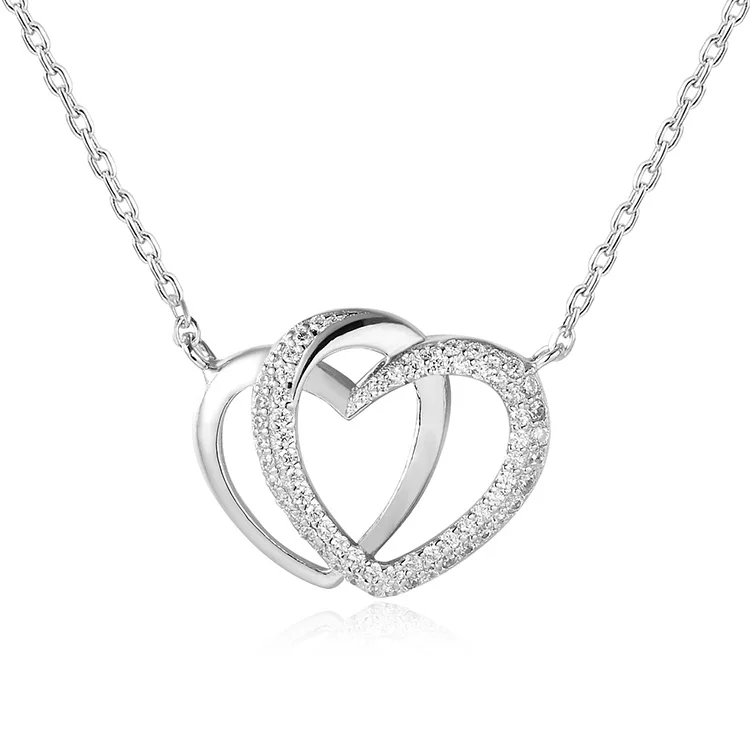 

POLIVA Custom Women Fine Jewelry Diamond Cz Mom Infinity Love Unbreakable Double Hearts 925 Sterling Silver Pendant Necklace