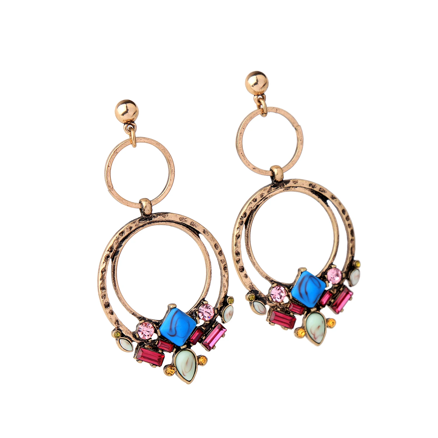 

ed00186c-1 Vintage Natural Stone Couple Hoop Tribal Fashion Jewelry Earrings Women
