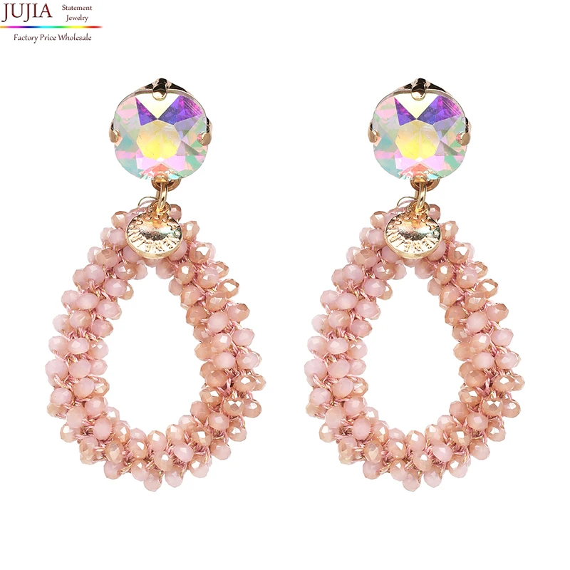 

JuJia Stock Boho New Charm Women Jewelry Bohemian Wedding Resin Beaded Drop Dangle Crystal Statement Earrings, Picture