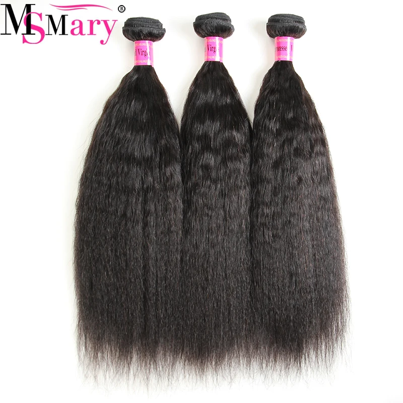 

Ms Mary Hair Bundles Brazilian Kinky Straight 100% Unprocessed Virgin Brazilian Yaki Straight Remy Human Hair Extensions