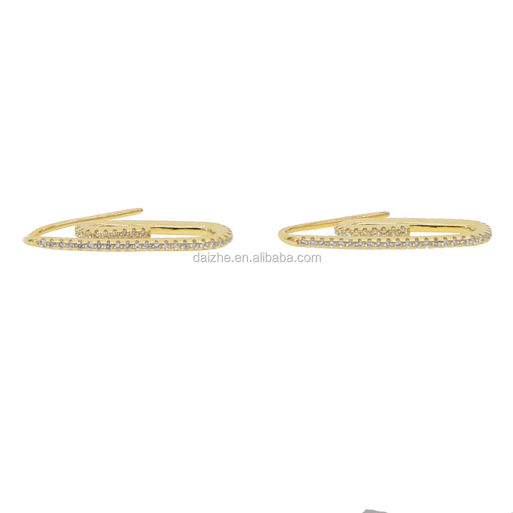 

2021 newest gold plated cute pin shape earring with cz paved 925 sterling silver red cz cute wire earring