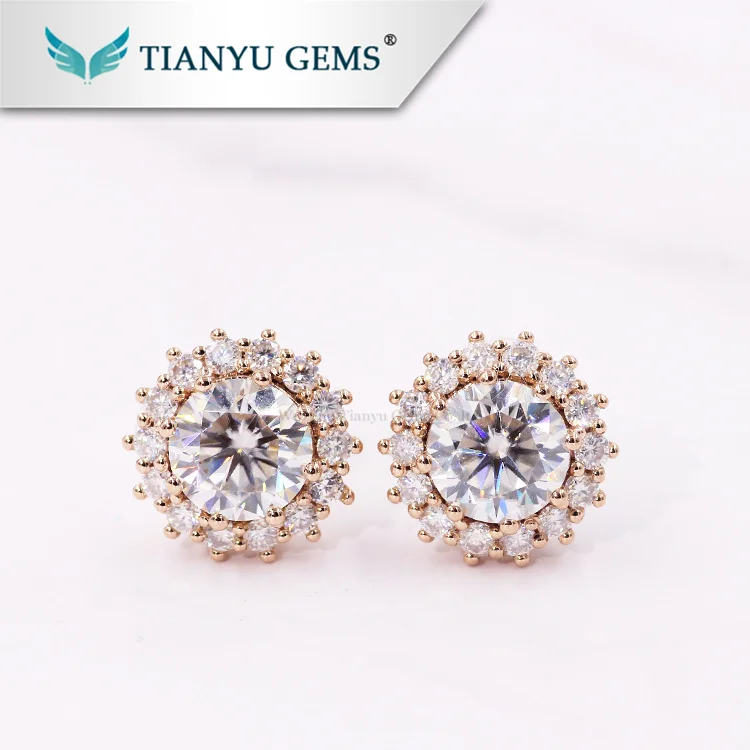 Wholesale Moissanite Earring 14k Gold Hand Made 3 Carat Moissanite Stud