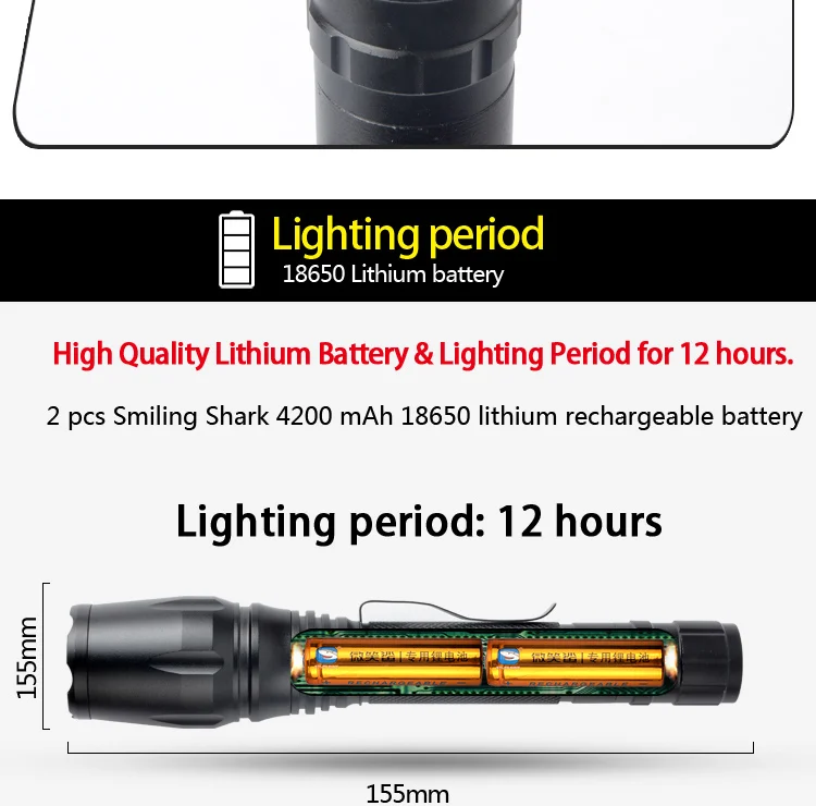 1000 Lumens Zoomable pen  LED  Flashlight 5 Modes Adjustable Torch Focus Water Resistant Camping Torch for Outdoor Sports