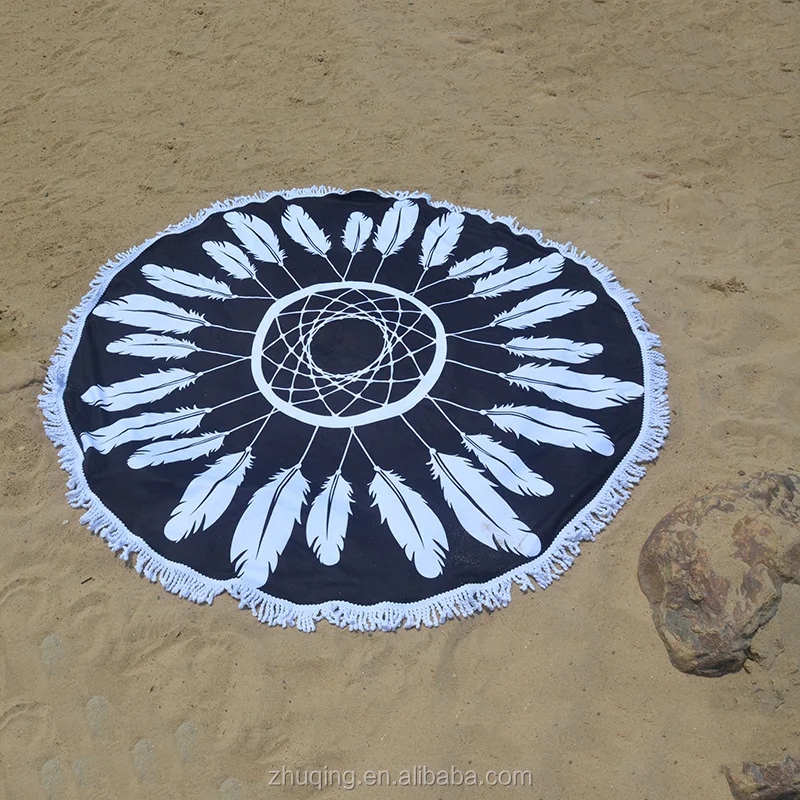 Top Quality 150cm Cotton Round Velvet Beach Towel With Promotional Price