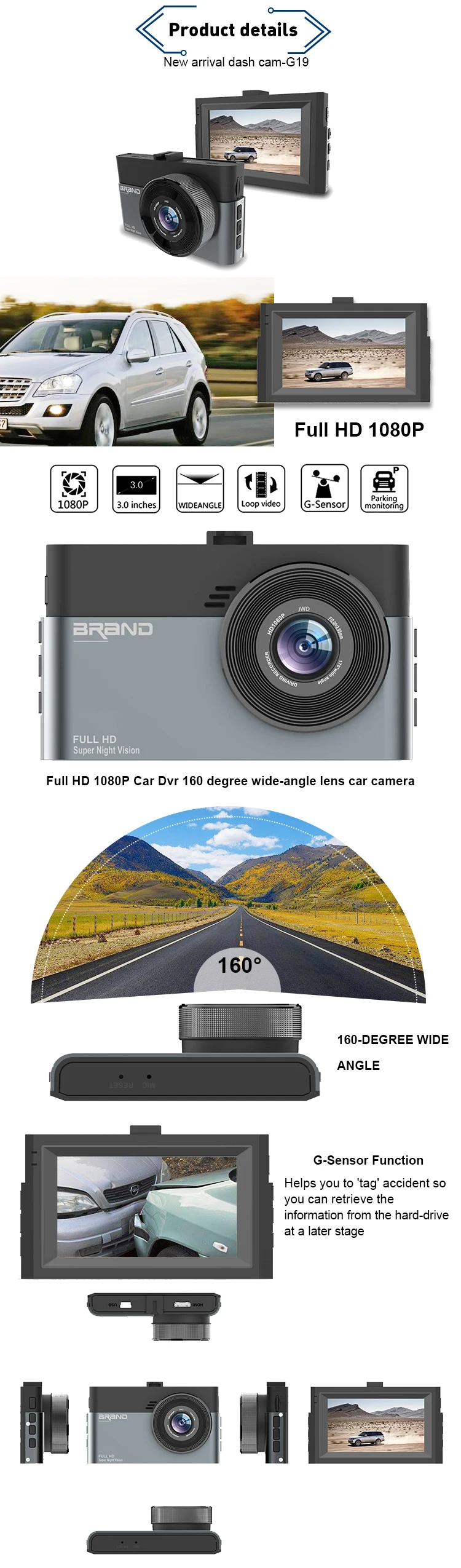dash cam car dvr 3.0 inch screen vehicle video driving recorder car dvr 1080P FHD G-sensor Dashboard Car Camera