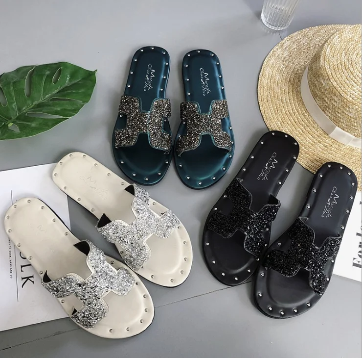 

Beach open toe H slipper womens sandals 2019, Black,blue,white