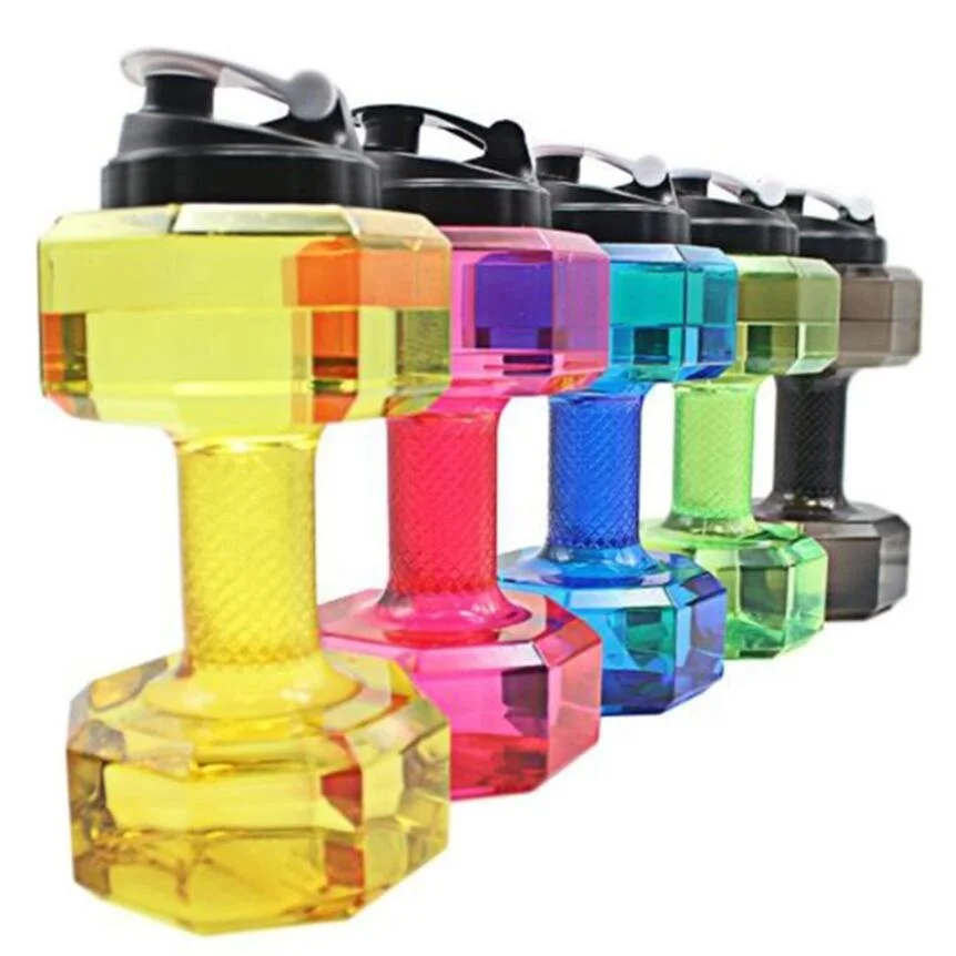 

2.2L water bottle weights Big Plastic Dumbbell Shape Sport Shaker Water Bottle With Handle, Red green blue yellow black