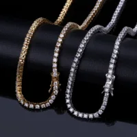 

Iced out cz diamond 3mm Tennis chain necklace hiphop gold chain