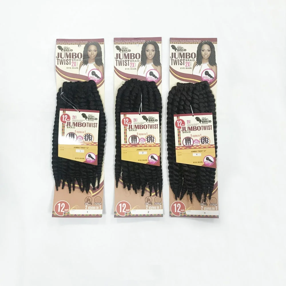 

Xuchang Factory African nature Jumbo afro Twist braids 2 styles in 1,synthetic crochet individual eve hair weaves, 1# 2# 4#
