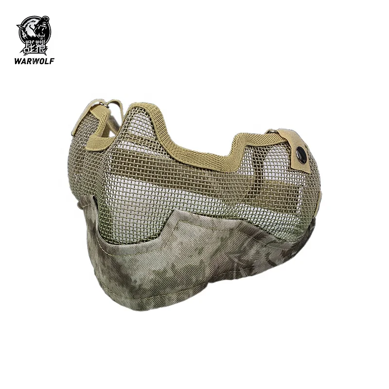 

Single belt wire mesh protective military diving half tactical face mask with ear protect, Multi color to choose
