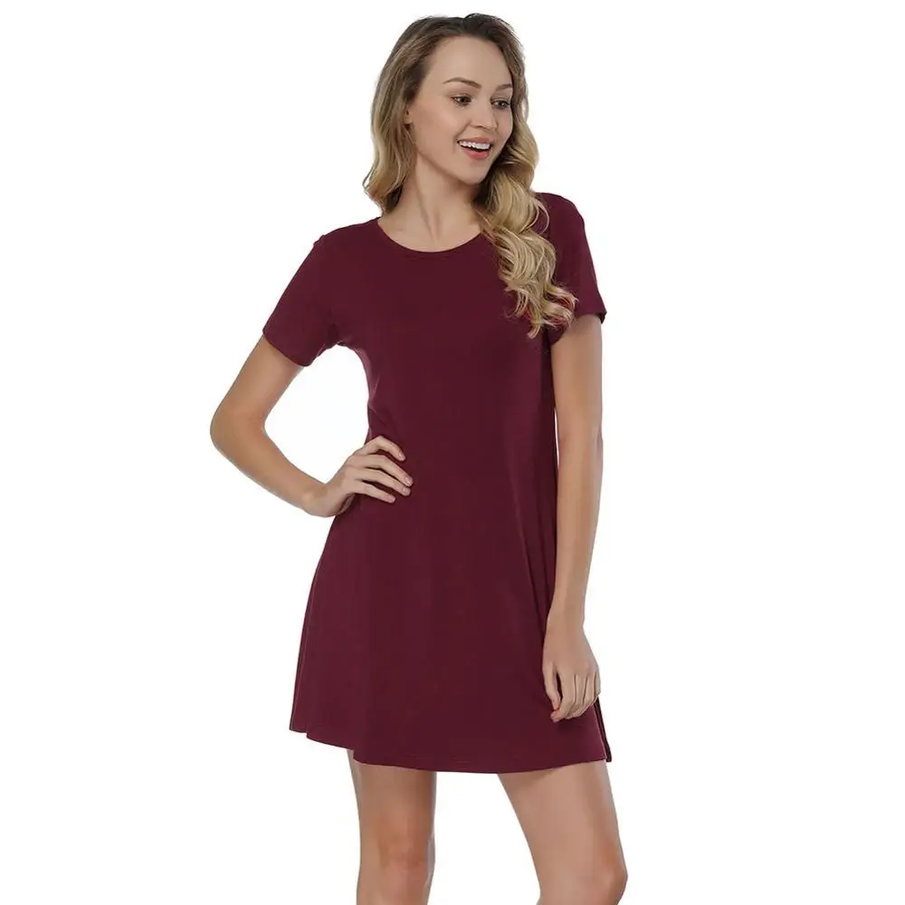 

2018 Best Selling Wine Red Short Sleeve Breathable For Work Ladies Mini Dress