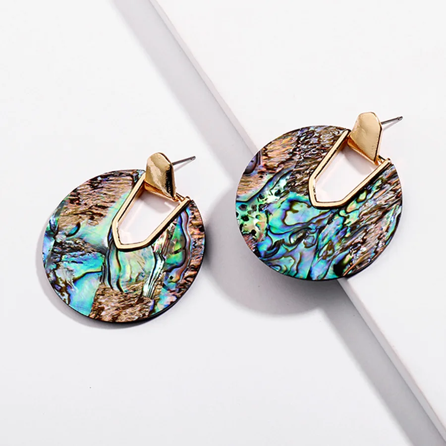 

Fancy resin acetate earrings Elegant gold plated Faceted round piece Wedding Party Post Earrings tortoiseshell earring jewelry